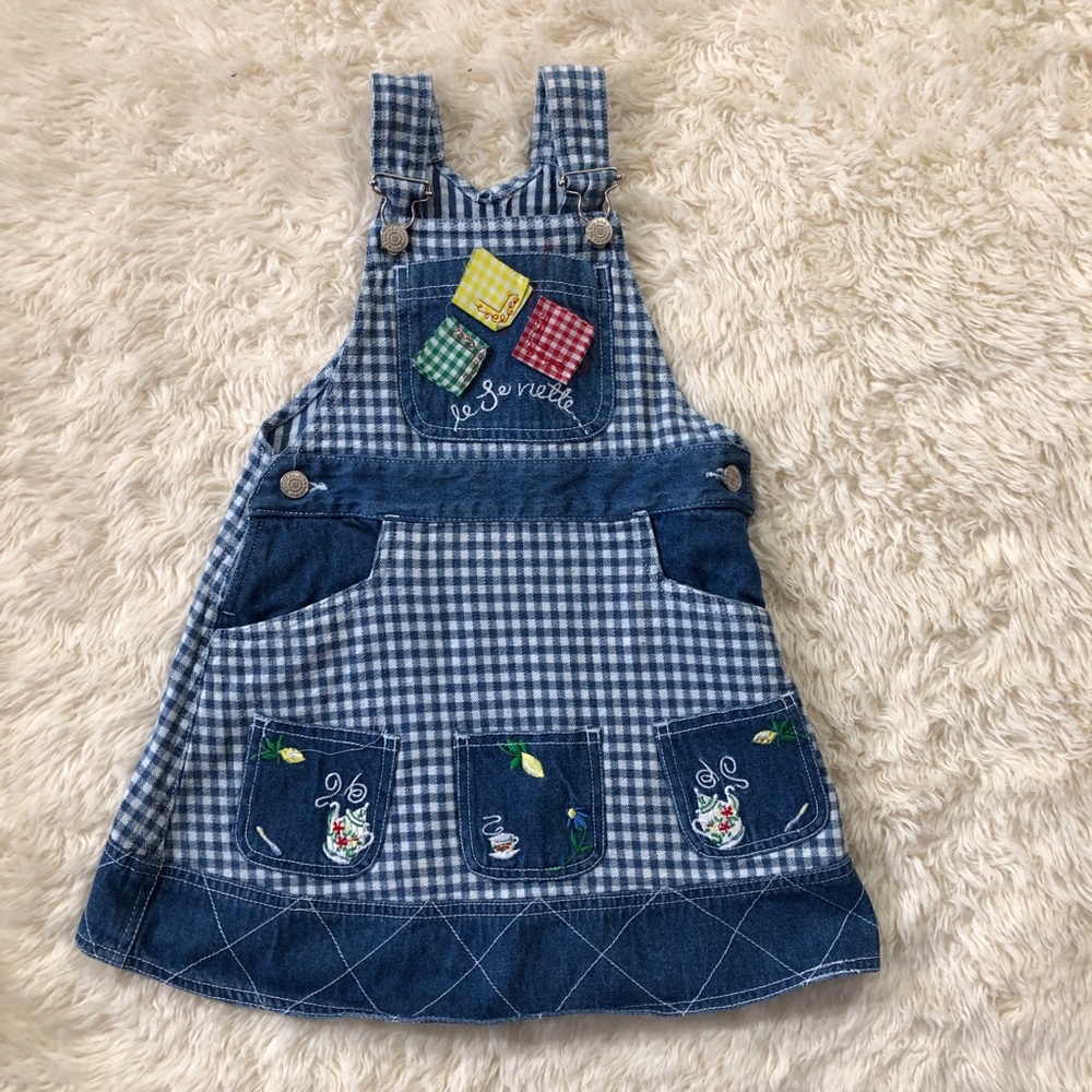 Denim Overalls Dress Blue Checkered Size 5